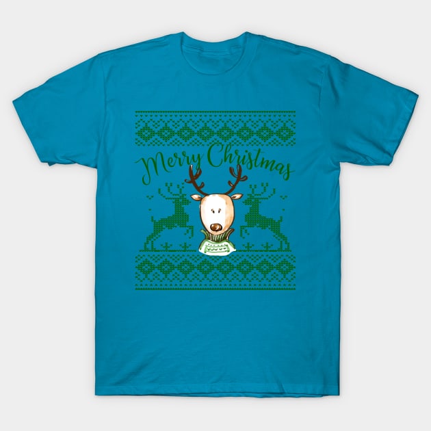 Ugly Sweater Style Reindeer Print T-Shirt by letnothingstopyou